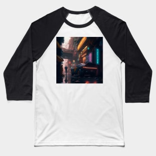 Cyberpunk City Parking Baseball T-Shirt